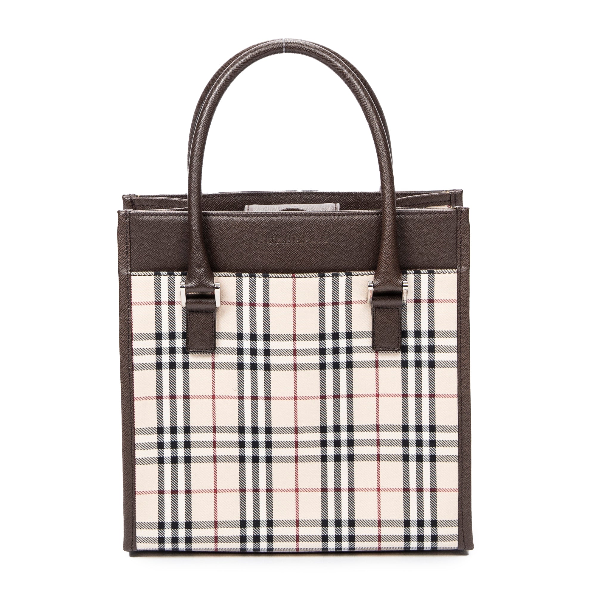 Shoulder Bag Small Square Tote Beige Nova Check Canvas