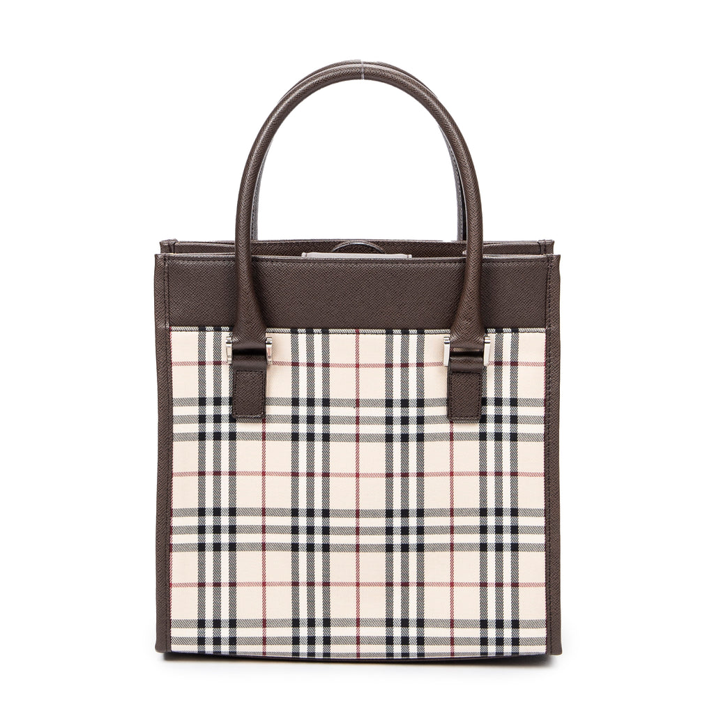 Shoulder Bag Small Square Tote Beige Nova Check Canvas