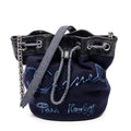 Bandolera Cubo de Lana Bordada Cadena Bolso Piel de Cordero Acolchada Azul Marino