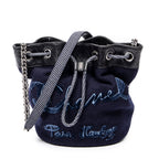 Bandolera Cubo de Lana Bordada Cadena Bolso Piel de Cordero Acolchada Azul Marino