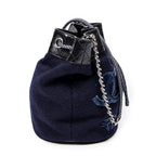 Bandolera Cubo de Lana Bordada Cadena Bolso Piel de Cordero Acolchada Azul Marino
