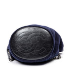 Bandolera Cubo de Lana Bordada Cadena Bolso Piel de Cordero Acolchada Azul Marino