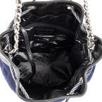 Shoulder Bag Embroidered Wool Bucket Chain Bag Navy Quilted Lambskin Leather