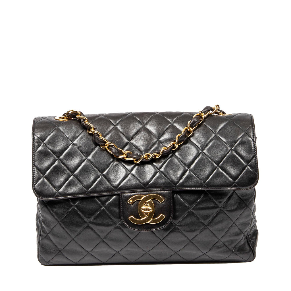 Shoulder Bag Classic Jumbo Flap Black Quilted Lambskin Leather