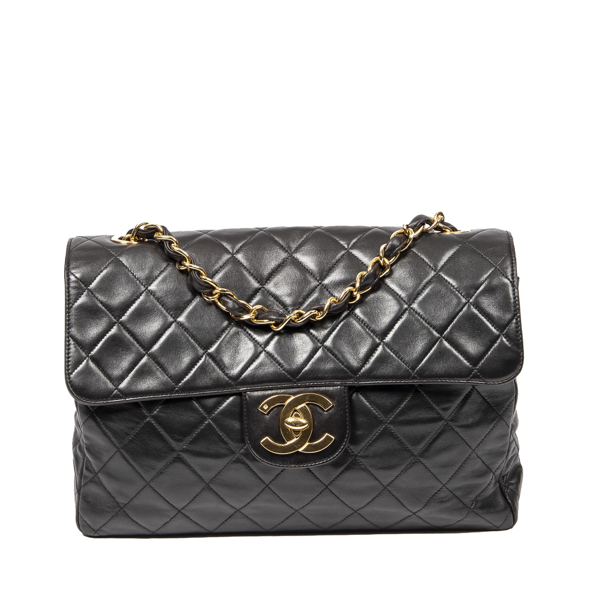 Shoulder Bag Classic Jumbo Flap Black Quilted Lambskin Leather