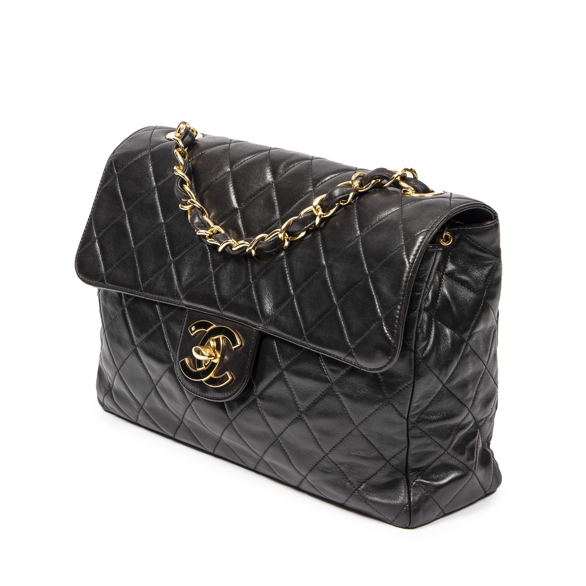 Shoulder Bag Classic Jumbo Flap Black Quilted Lambskin Leather
