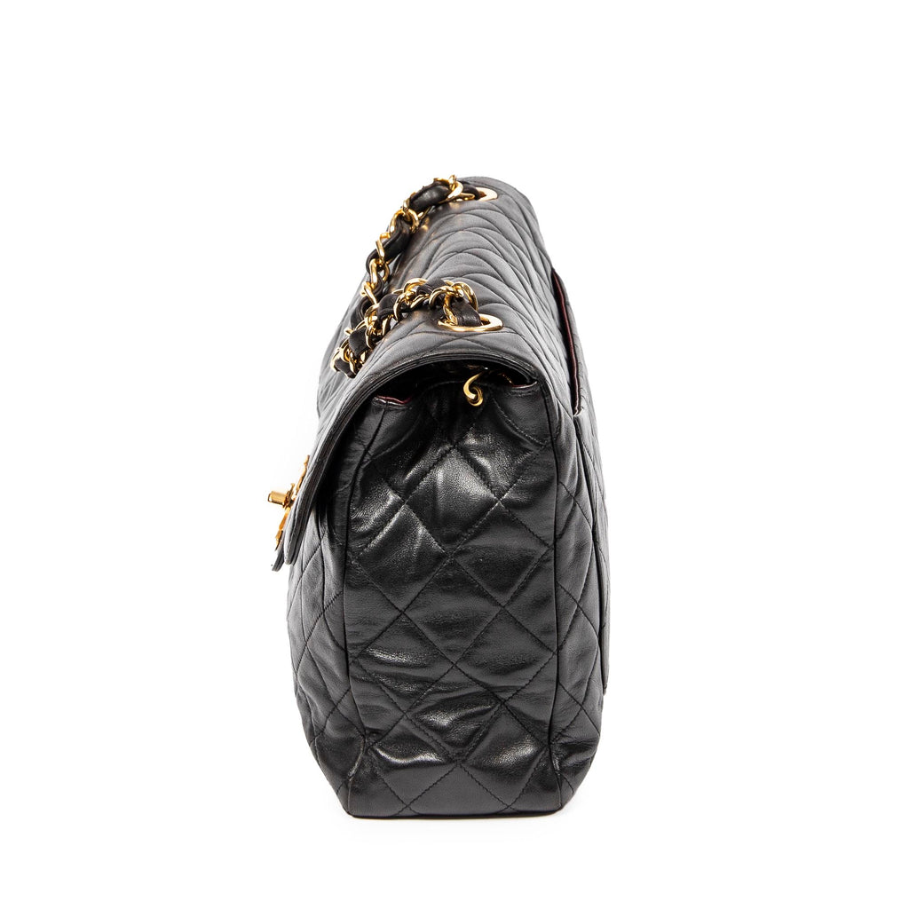 Shoulder Bag Classic Jumbo Flap Black Quilted Lambskin Leather