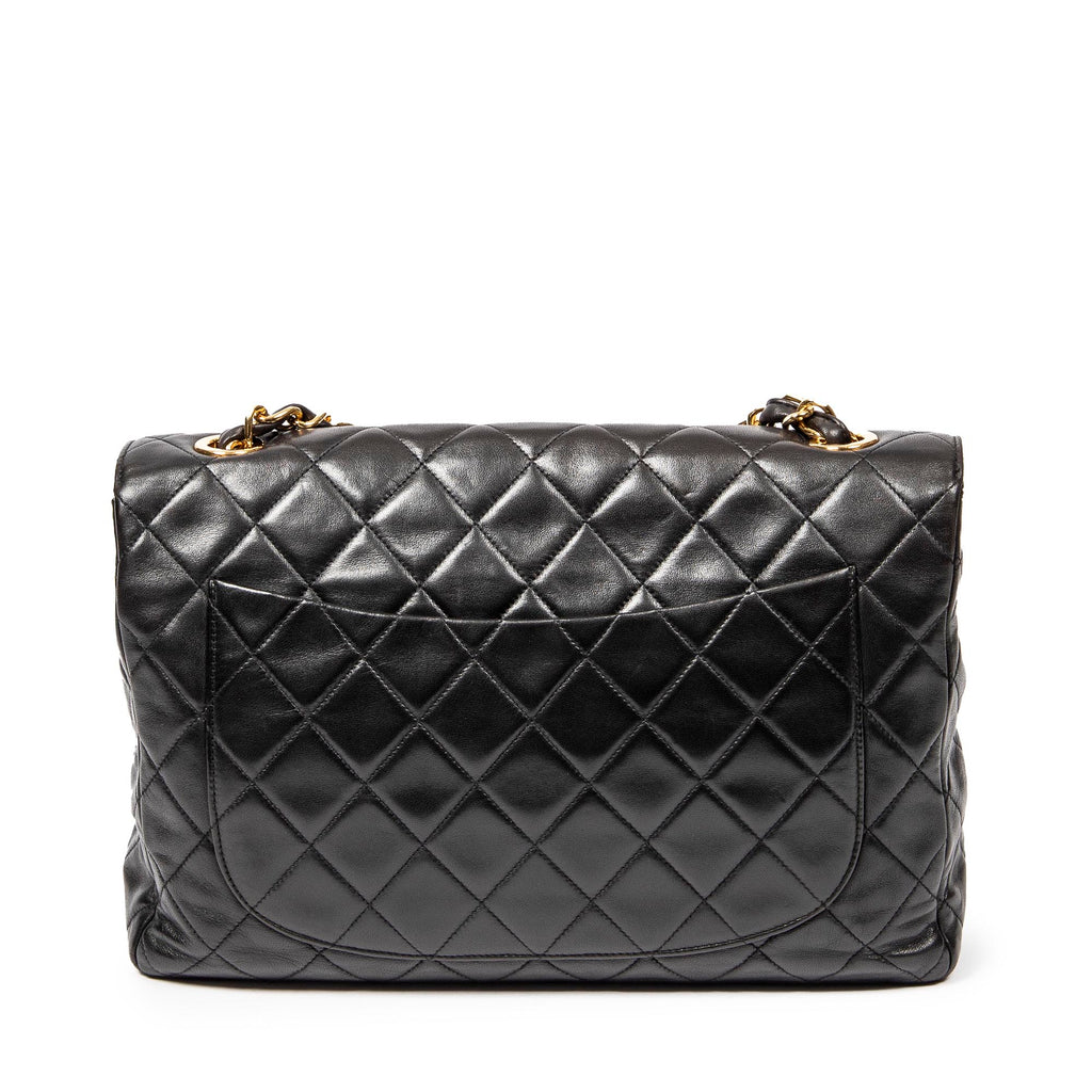 Shoulder Bag Classic Jumbo Flap Black Quilted Lambskin Leather