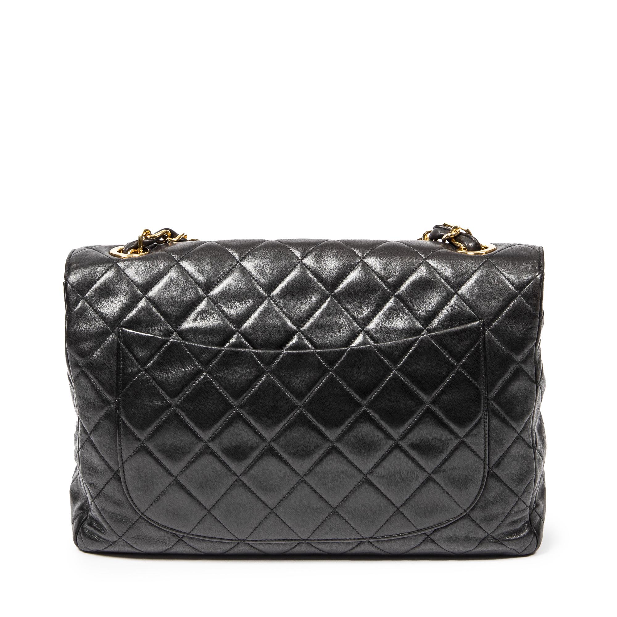 Shoulder Bag Classic Jumbo Flap Black Quilted Lambskin Leather