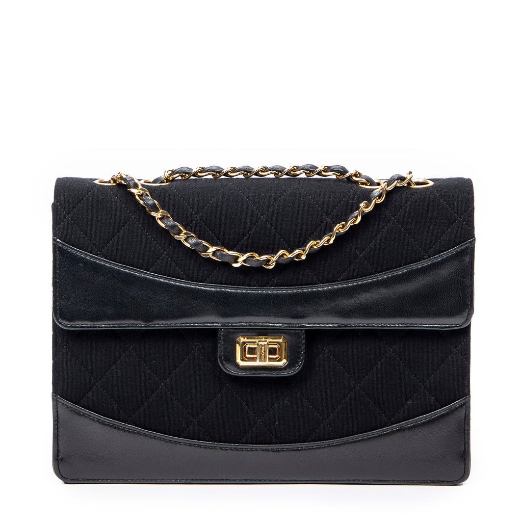 Shoulder Bag 2.55 Reissue Jersey Border Flap Black Quilted Jersey Canvas