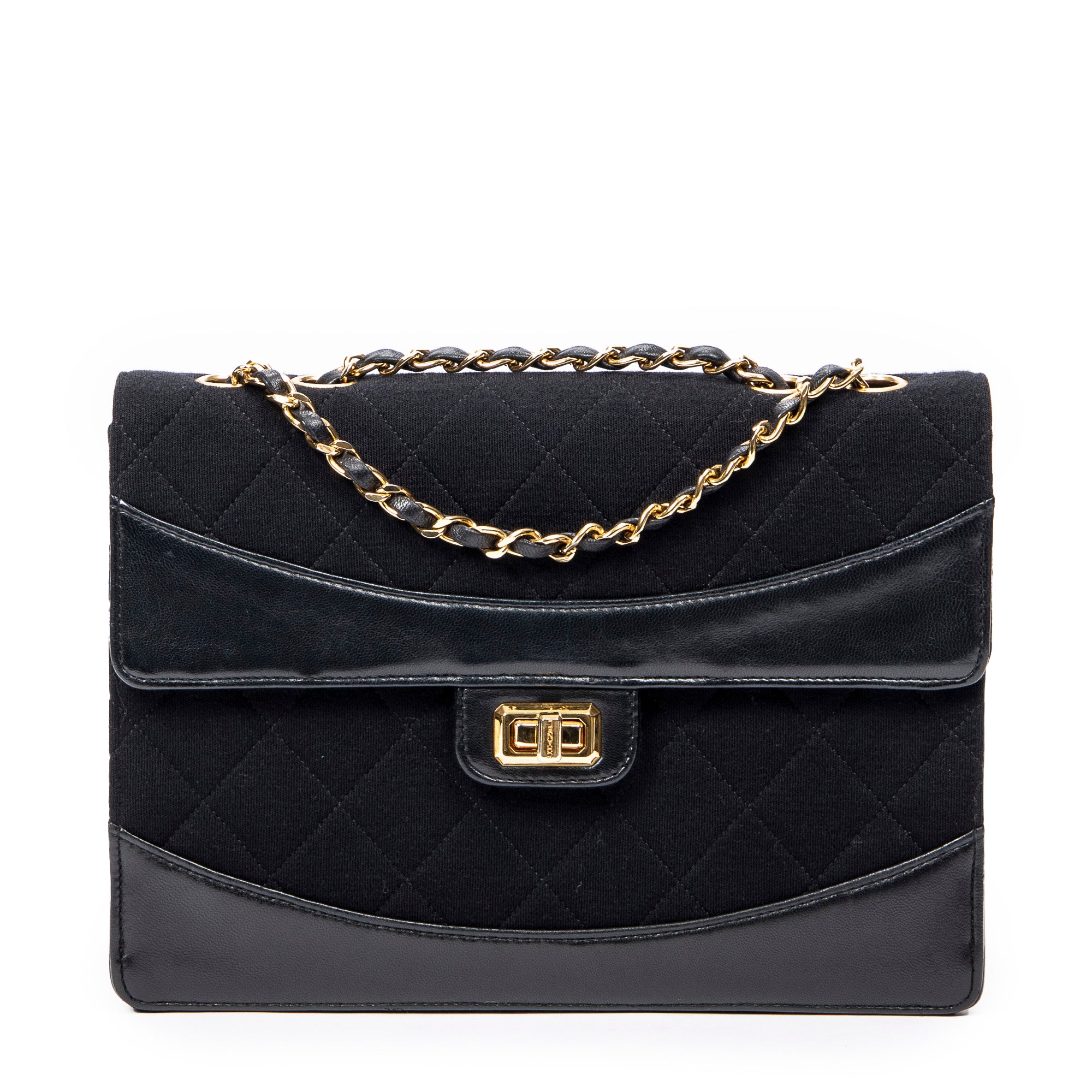 Shoulder Bag 2.55 Reissue Jersey Border Flap Black Quilted Jersey Canvas