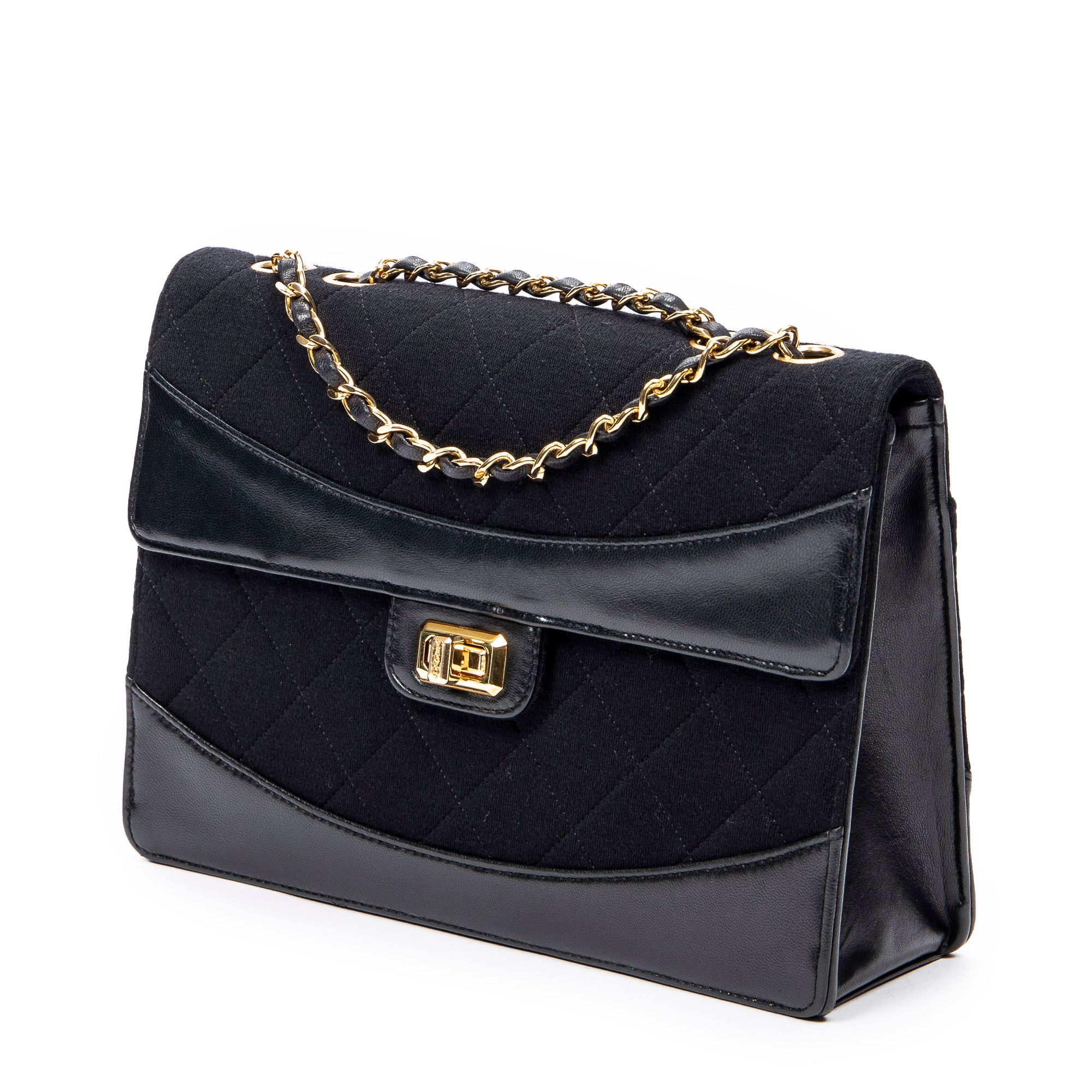 Shoulder Bag 2.55 Reissue Jersey Border Flap Black Quilted Jersey Canvas