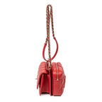 Bolso de Hombro Mini Doble Solapa Cadena Cuero de Cordero Acolchado Rojo