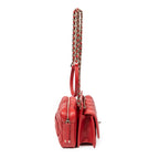 Bolso de Hombro Mini Doble Solapa Cadena Cuero de Cordero Acolchado Rojo