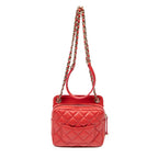 Bolso de Hombro Mini Doble Solapa Cadena Cuero de Cordero Acolchado Rojo