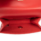 Bolso de Hombro Mini Doble Solapa Cadena Cuero de Cordero Acolchado Rojo