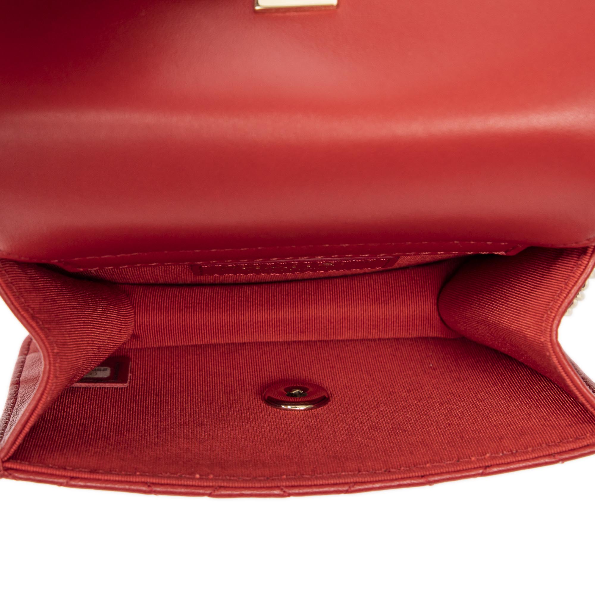 Bolso de Hombro Mini Doble Solapa Cadena Cuero de Cordero Acolchado Rojo
