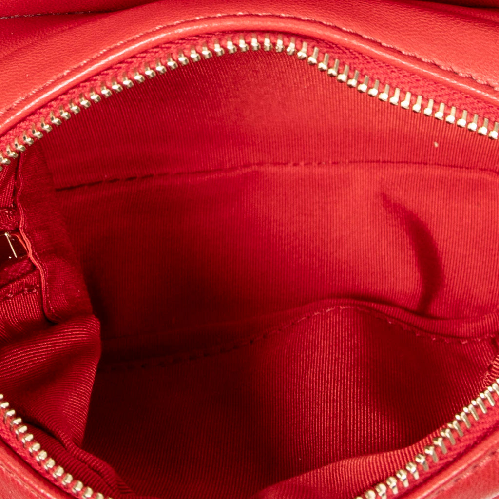Bolso de Hombro Mini Doble Solapa Cadena Cuero de Cordero Acolchado Rojo