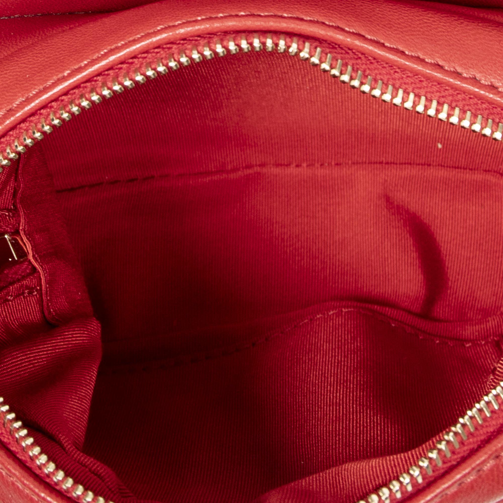 Bolso de Hombro Mini Doble Solapa Cadena Cuero de Cordero Acolchado Rojo