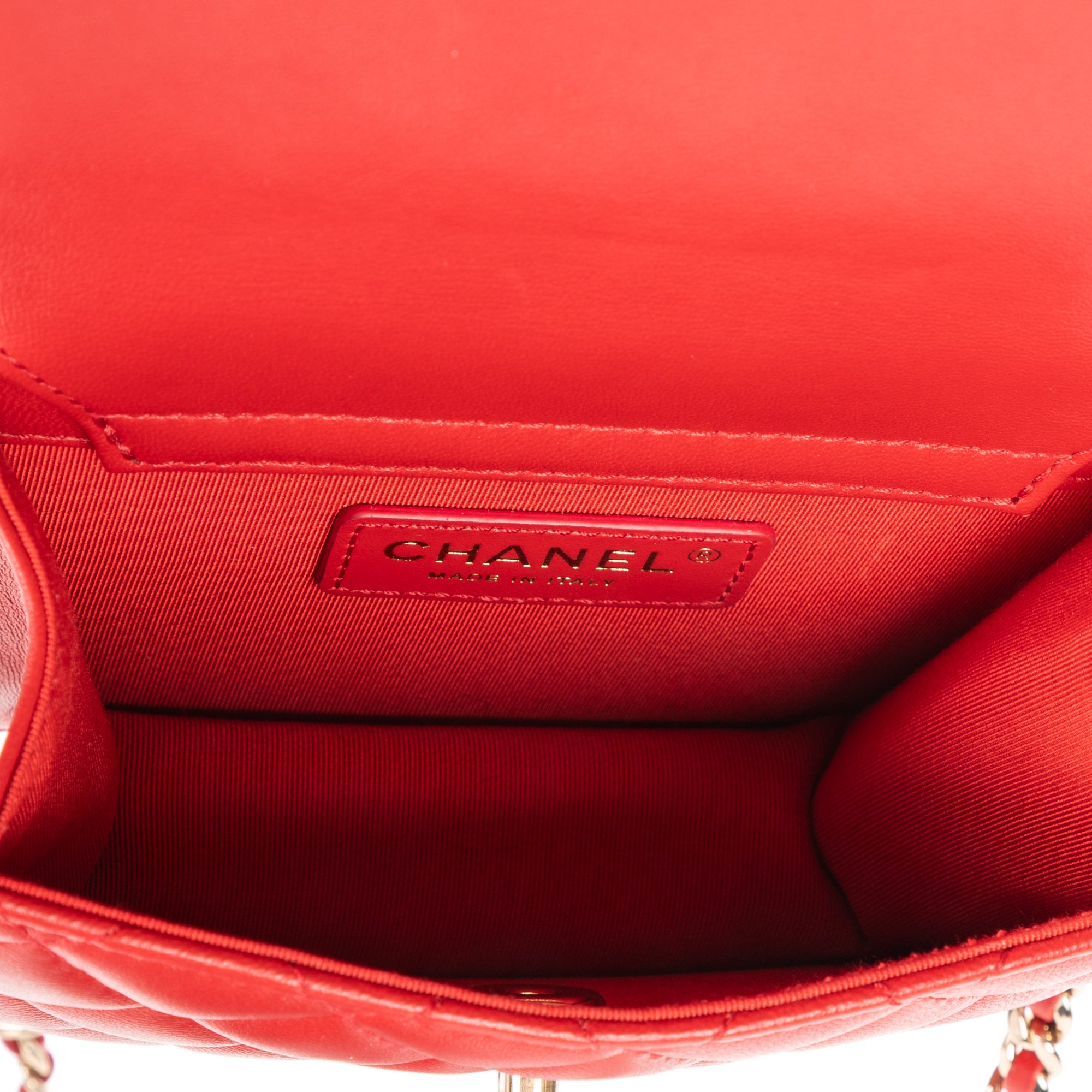 Shoulder Bag Mini Back To Back Flap Chain Red Quilted Lambskin Leather