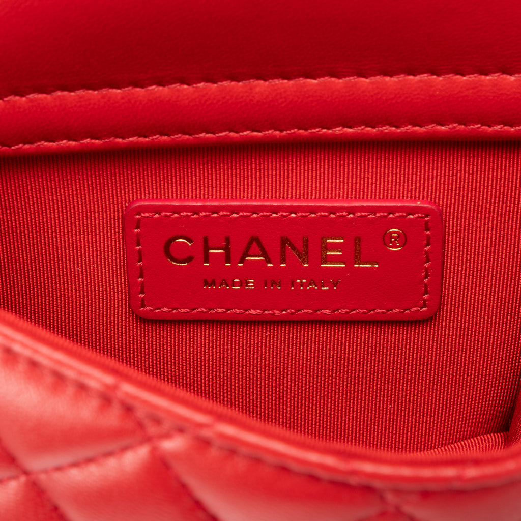 Shoulder Bag Mini Back To Back Flap Chain Red Quilted Lambskin Leather