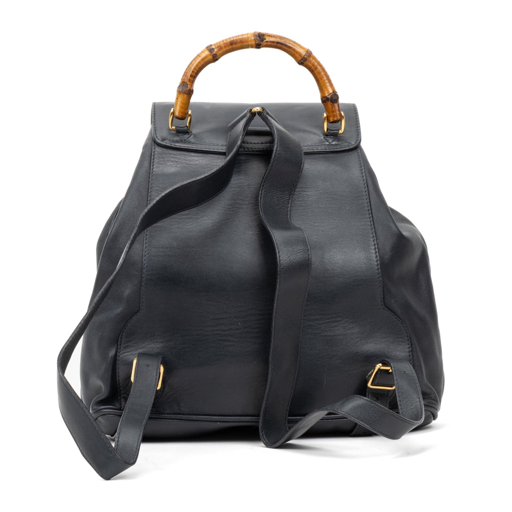 Backpack Large Bamboo Backpack Black Smooth Calfskin Leather