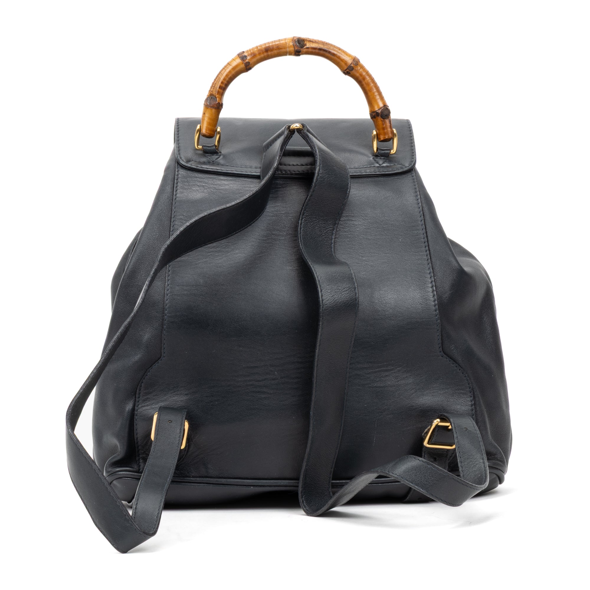 Backpack Large Bamboo Backpack Black Smooth Calfskin Leather