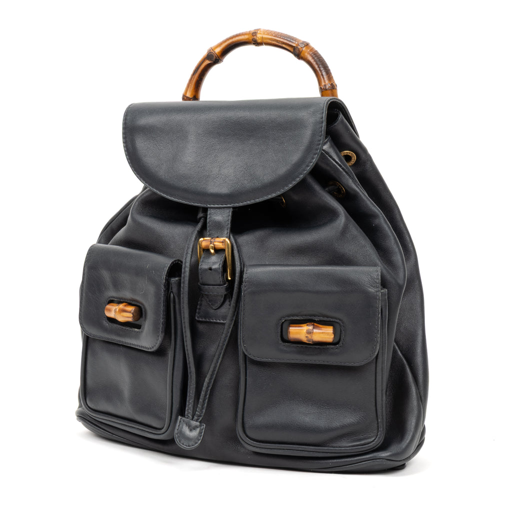 Backpack Large Bamboo Backpack Black Smooth Calfskin Leather