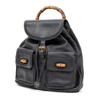 Backpack Large Bamboo Backpack Black Smooth Calfskin Leather