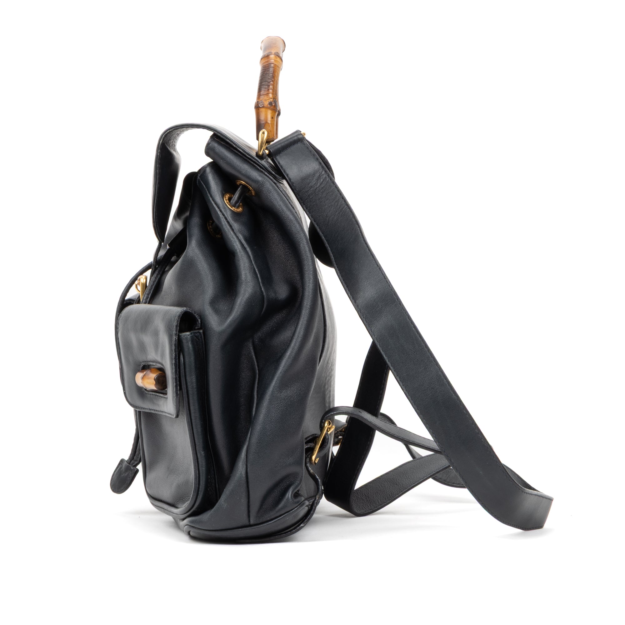 Backpack Large Bamboo Backpack Black Smooth Calfskin Leather