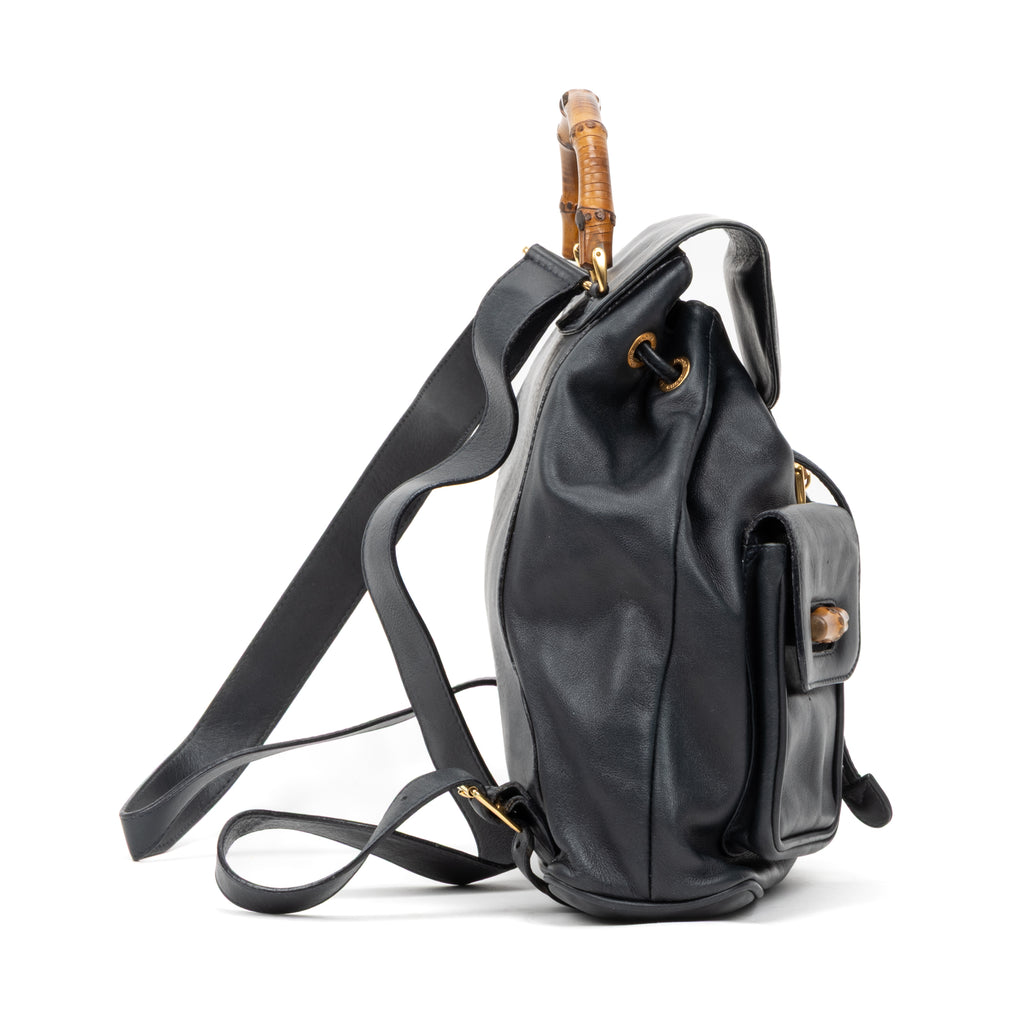 Backpack Large Bamboo Backpack Black Smooth Calfskin Leather