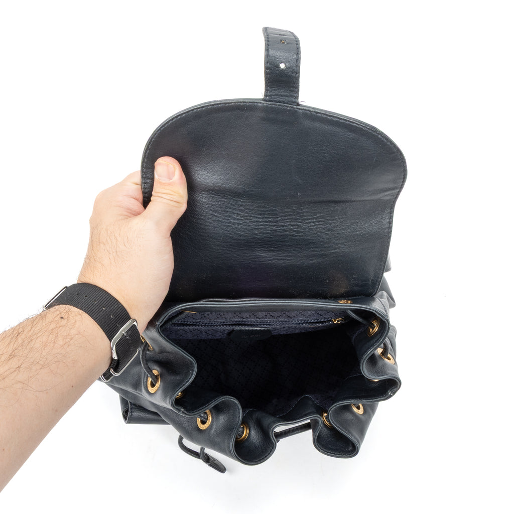 Backpack Large Bamboo Backpack Black Smooth Calfskin Leather