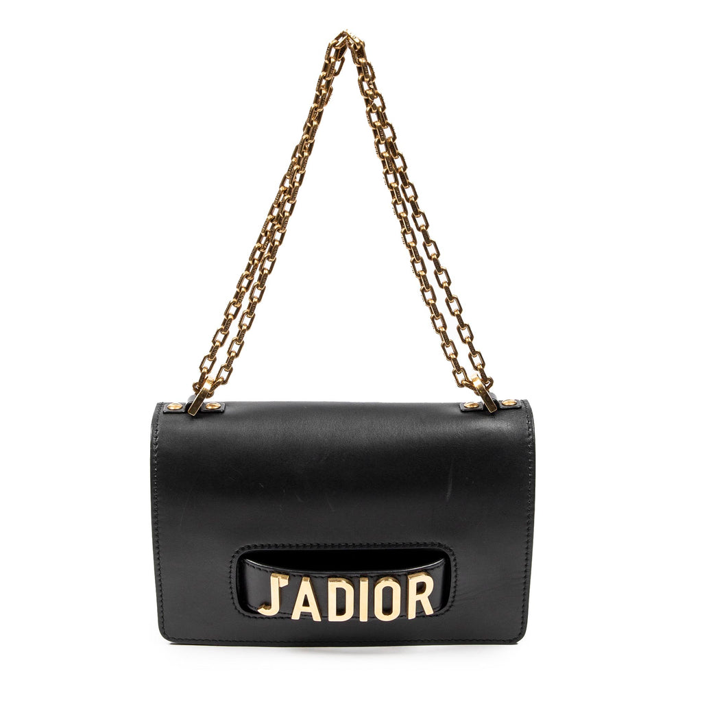 Sac bandoulière J'Adior Chain Flap en cuir de veau noir