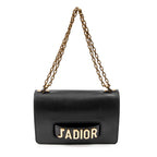 Sac bandoulière J'Adior Chain Flap en cuir de veau noir