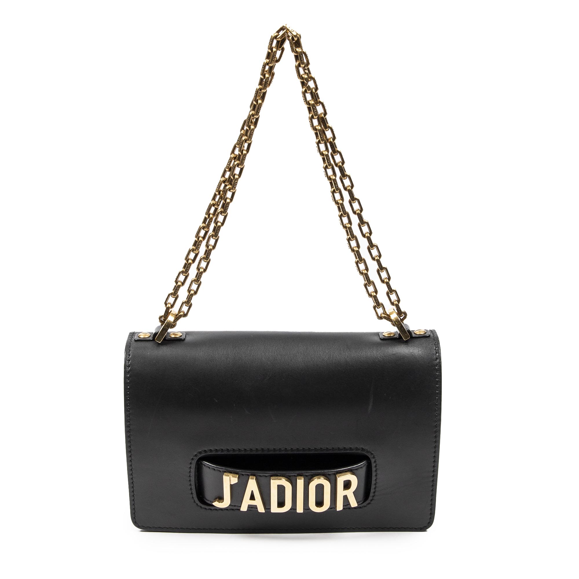 Sac bandoulière J'Adior Chain Flap en cuir de veau noir