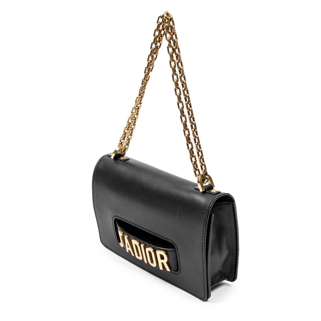Sac bandoulière J'Adior Chain Flap en cuir de veau noir
