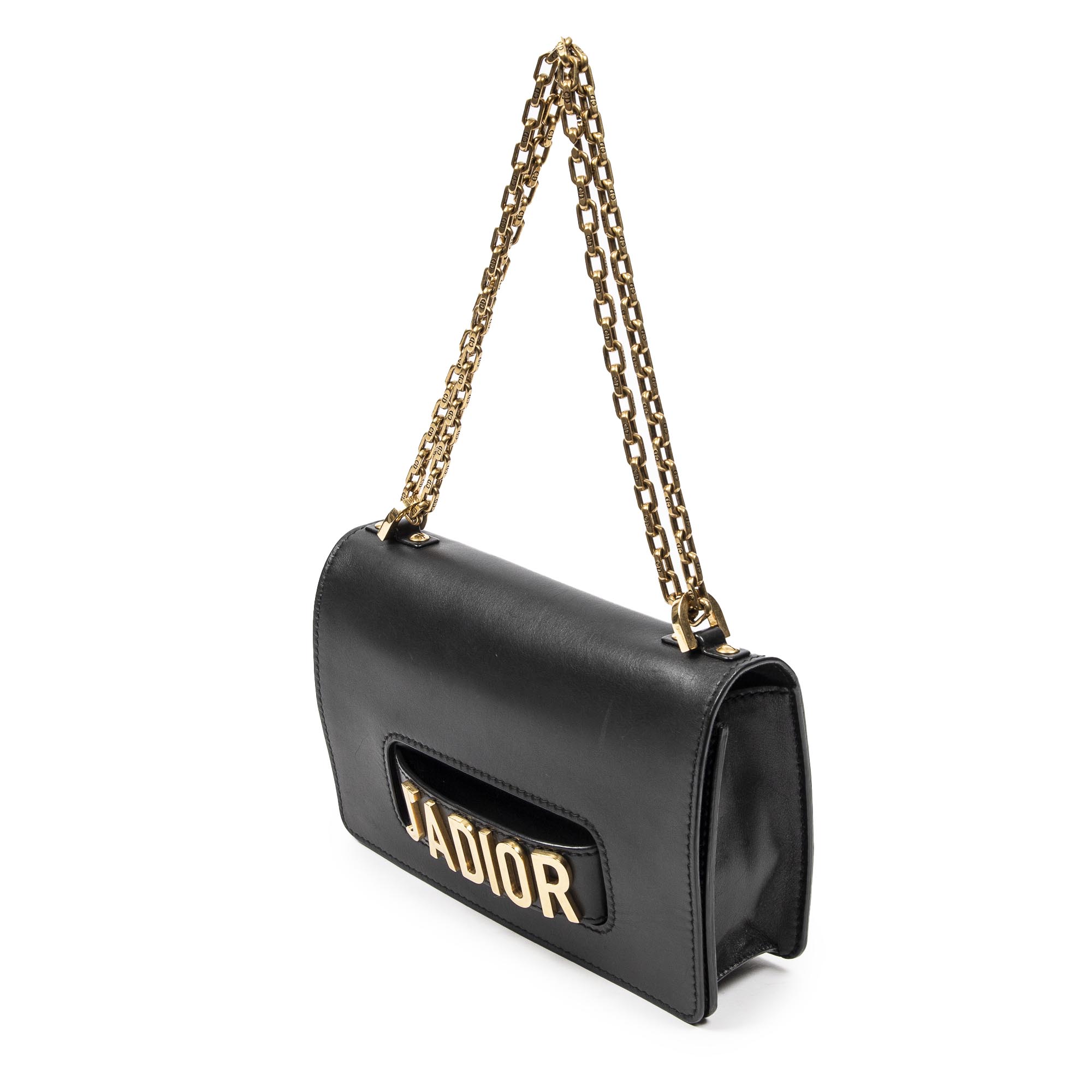 Sac bandoulière J'Adior Chain Flap en cuir de veau noir