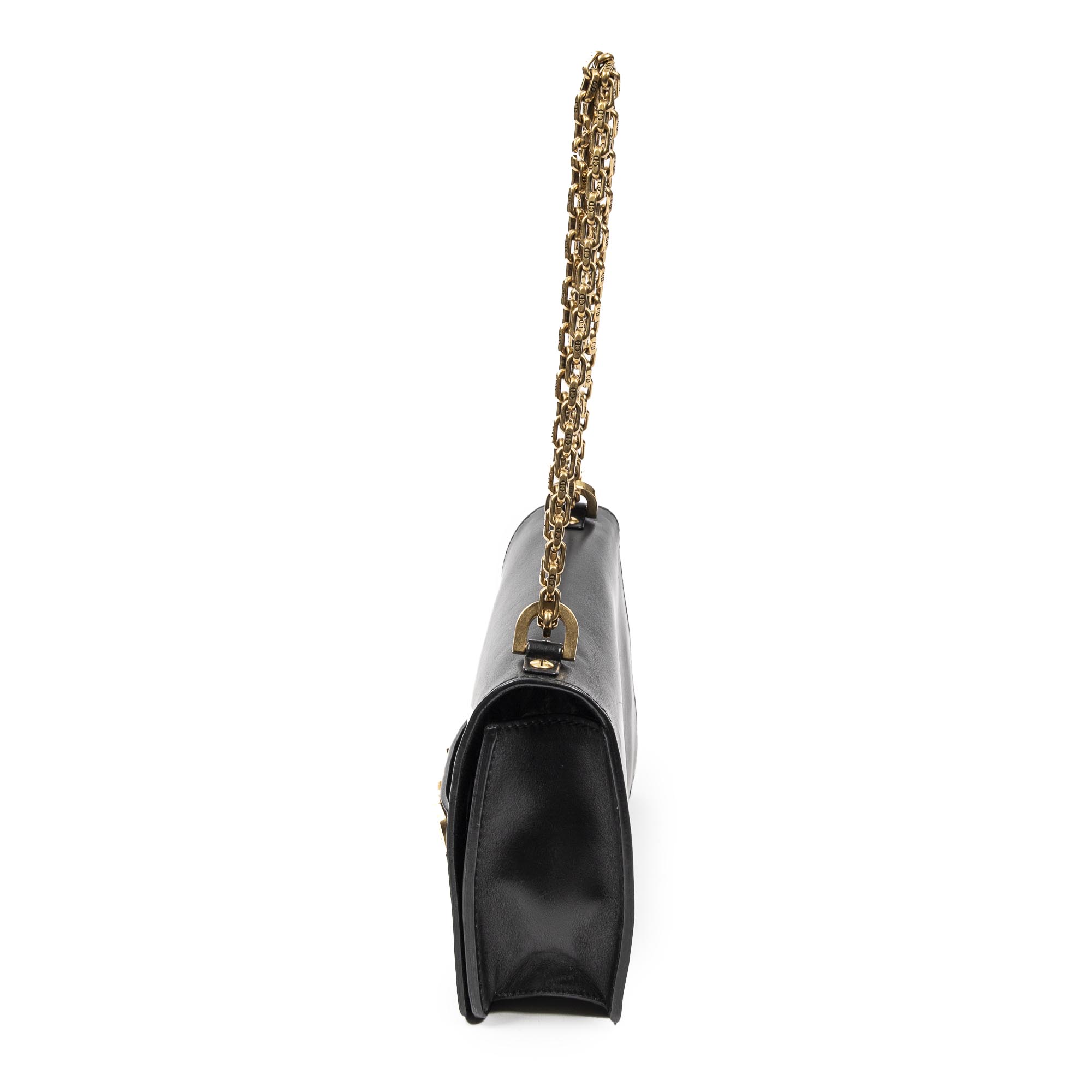 Sac bandoulière J'Adior Chain Flap en cuir de veau noir