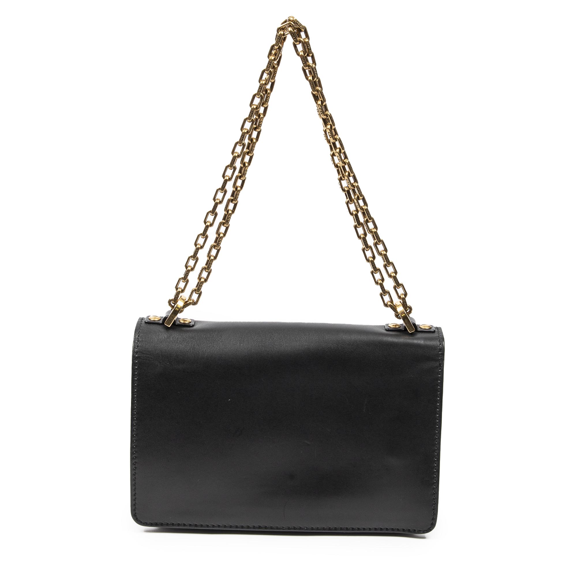 Sac bandoulière J'Adior Chain Flap en cuir de veau noir
