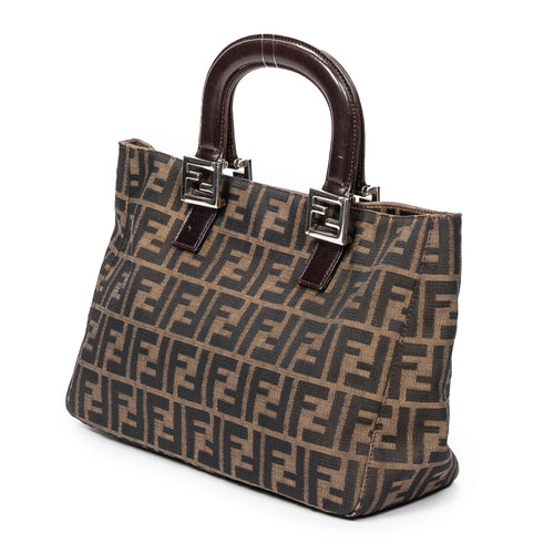 Bolso de mano mediano abierto de lona Zucca color tabaco