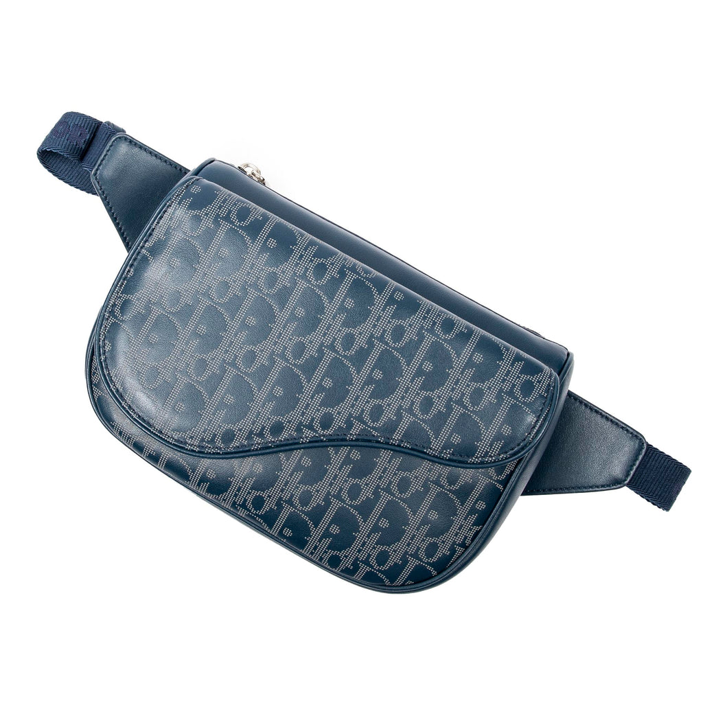 Shoulder Bag Saddle Waist Body Bag Blue Diorissimo Leather