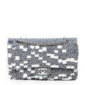 Shoulder Bag Medium Sequin Stripe Double Flap Blue Quilted Striped Canvas