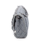 Shoulder Bag Medium Sequin Stripe Double Flap Blue Quilted Striped Canvas