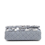 Shoulder Bag Medium Sequin Stripe Double Flap Blue Quilted Striped Canvas
