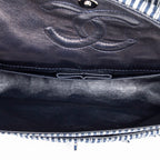 Shoulder Bag Medium Sequin Stripe Double Flap Blue Quilted Striped Canvas