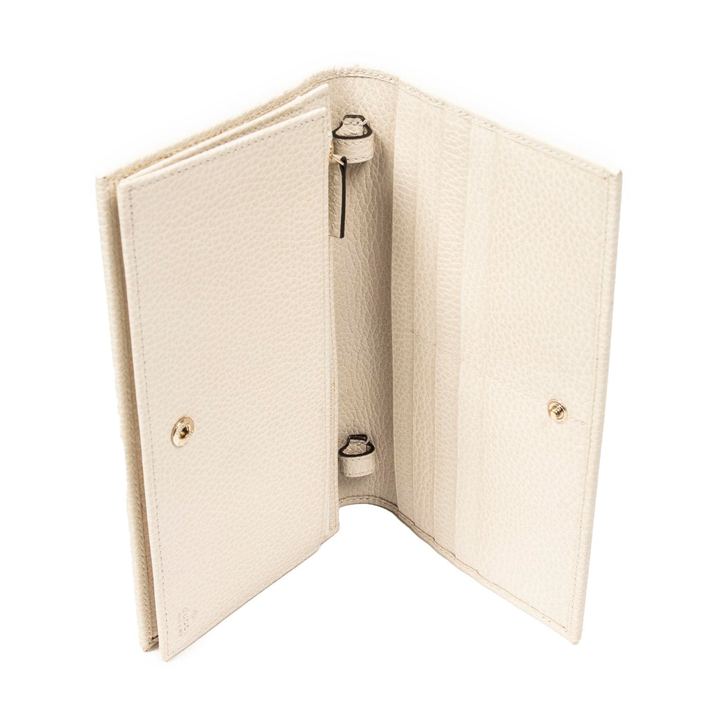 Bolso de Hombro Billetera Bandolera de Piel Granulada Color Marfil