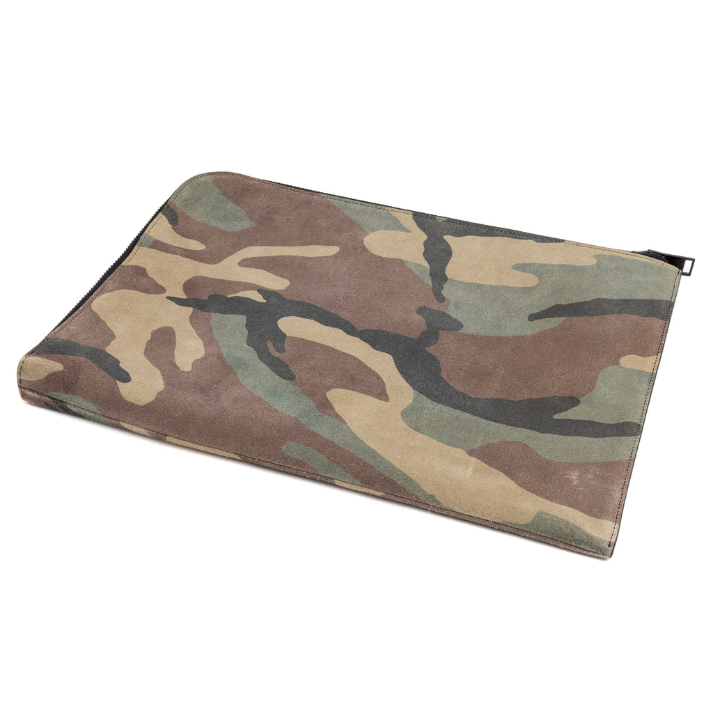 Handbag Portfolio Camouflage Zip Clutch Green Star Camouflage Suede Leather