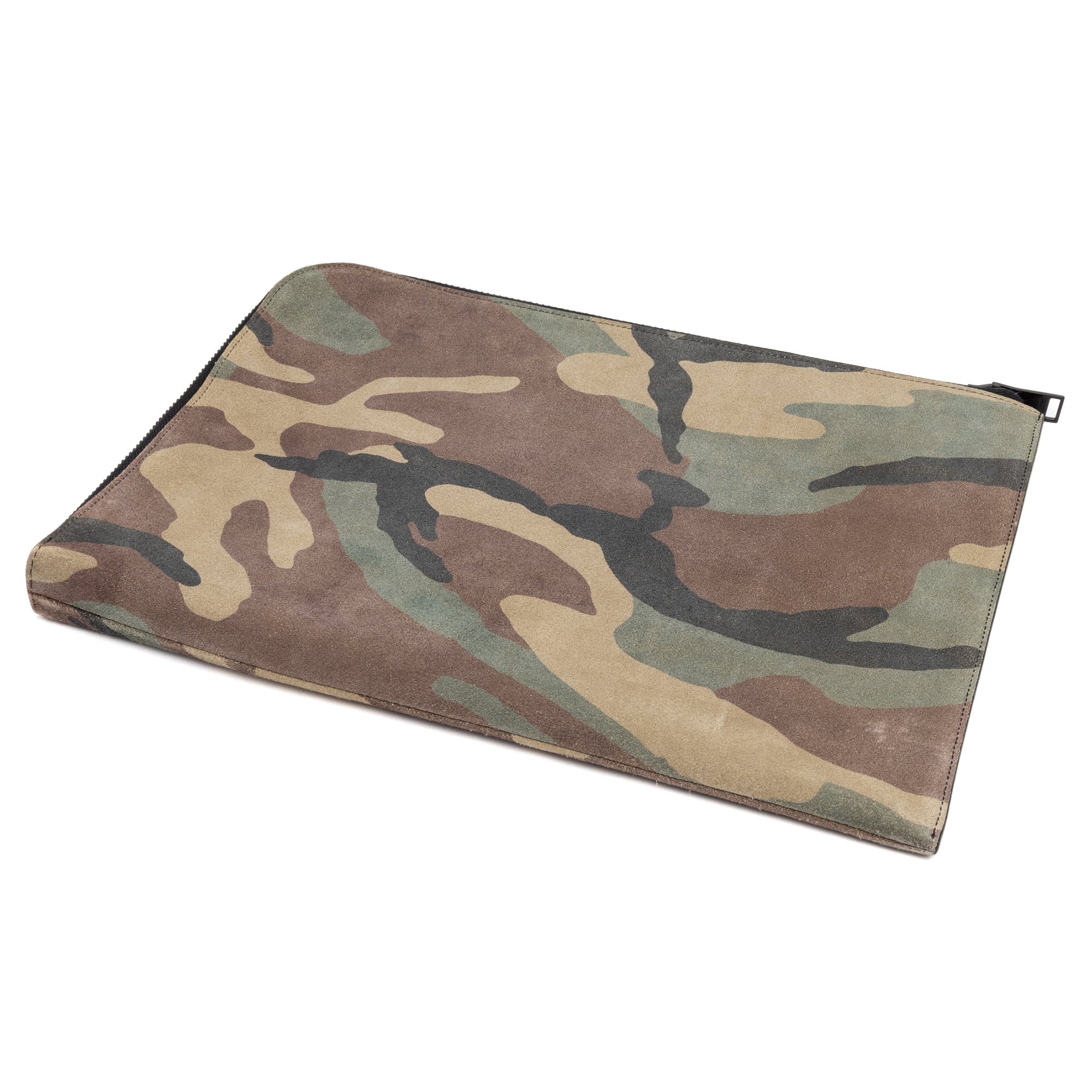 Handbag Portfolio Camouflage Zip Clutch Green Star Camouflage Suede Leather