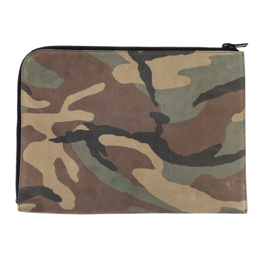 Handbag Portfolio Camouflage Zip Clutch Green Star Camouflage Suede Leather