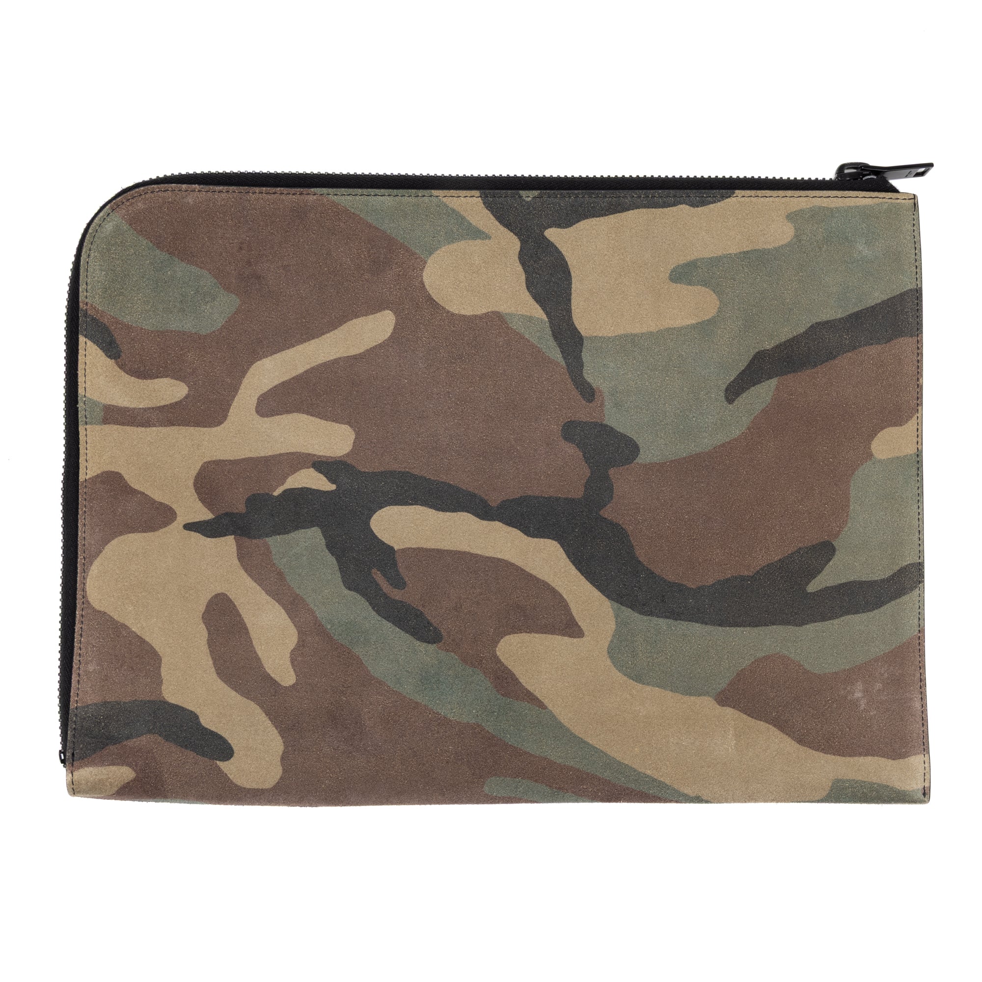 Handbag Portfolio Camouflage Zip Clutch Green Star Camouflage Suede Leather